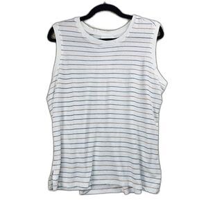 24/7 By Maurices Striped Sleeveless Tank Top White Gray Gold Women's Size Medium